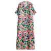 Dimanaf 2024 Plus Size Summer Long Dress Women V-Neck Floral Print Holiday Beach  Linen Loose Maxi Dresses