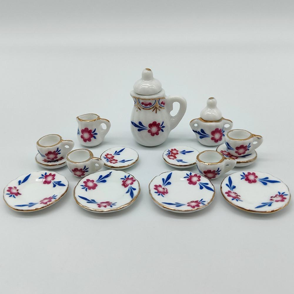 Tableware Dollhouse Miniature Tea Set Miniature Porcelain Tea Cup Set Doll House Accessories