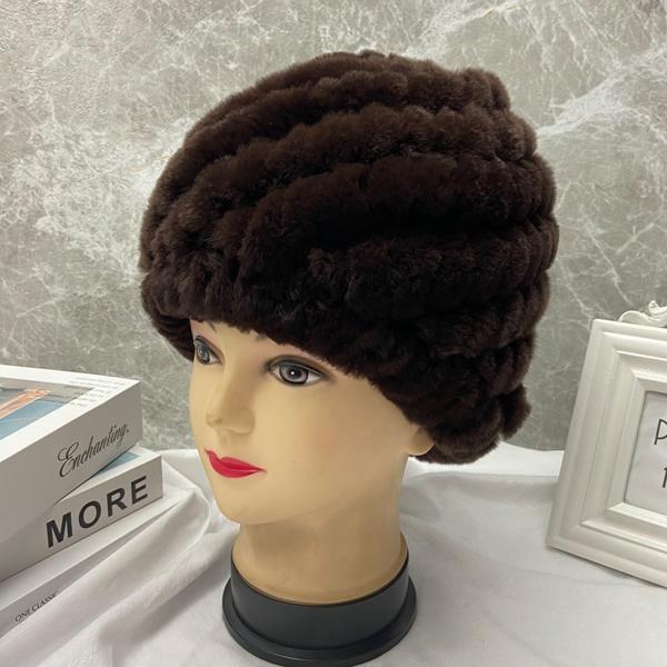 Зимняя теплая вязаная меховая шапка из кроличьего меха с ананасом, женские толстые шапки, шапочки для мамы