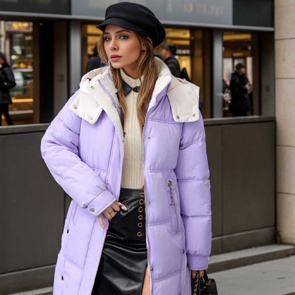 YJKDYK 2024 зимняя женская куртка женская контрастная длинная парка с капюшоном пальто женская утепленная теплая хлопковая куртка для женщин пальто