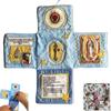 Handcrafted Pocket Devotional Faith Edition Cross-Shaped Fabric Pouch Sewing Pocket Devotional with Cross Saint Images Prayers