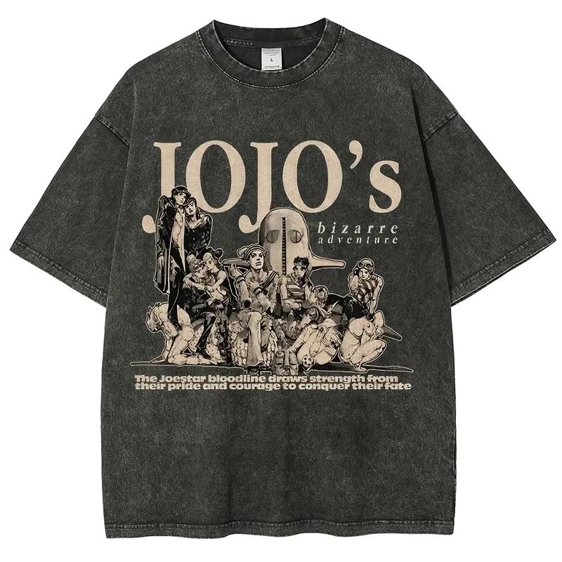 Аниме JoJo's Bizarre Adventure Хигашиката Джоске Графическая Футболка Мужская Женская Стиранная Хлопковая Футболка Харадзюку Унисекс Свободная Футболка