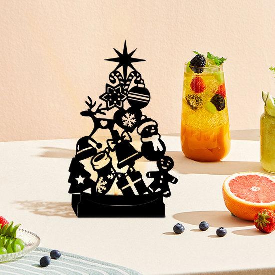 Christmas Shadow Candle Holder Funny Metal Tree Shaped Shadow Candle Stand Tabletop Decorative Tea Light Holder for Holiday Fireplace