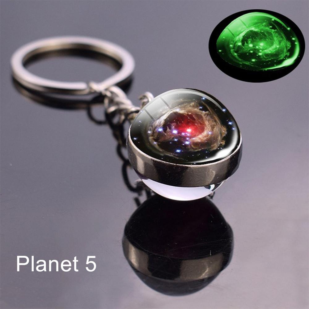 Sun Earth Double Side Glass Ball Nebula Moon Keychain Solar System Planet Keyring Luminous