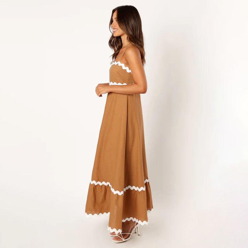 Летний стиль, сплошной цвет, кружево, элегантное платье с лямкой на шее, большие качели, платья