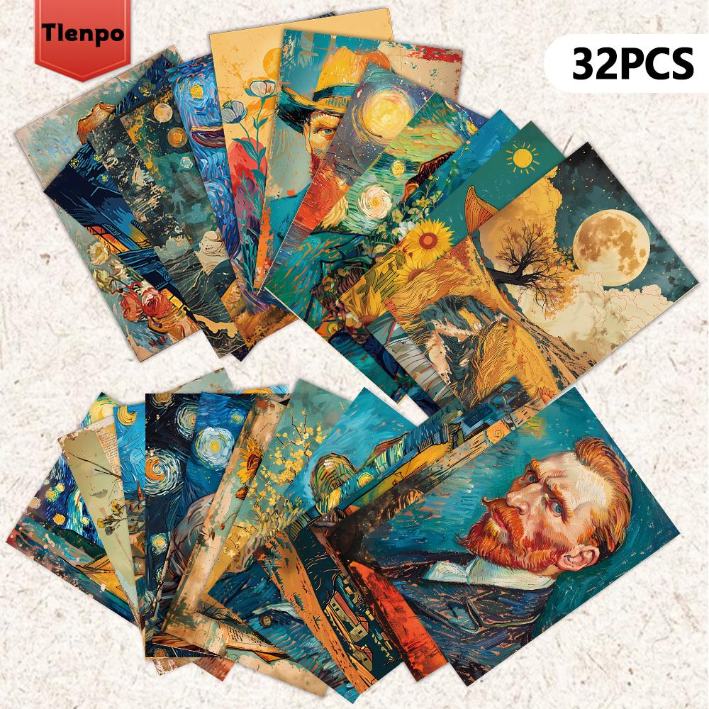 32pcs/set Van Gogh Postcards, Vintage Style 3.93x5.7in Indoor Bedroom Decoration, Message Cards, Van Gogh Postcards