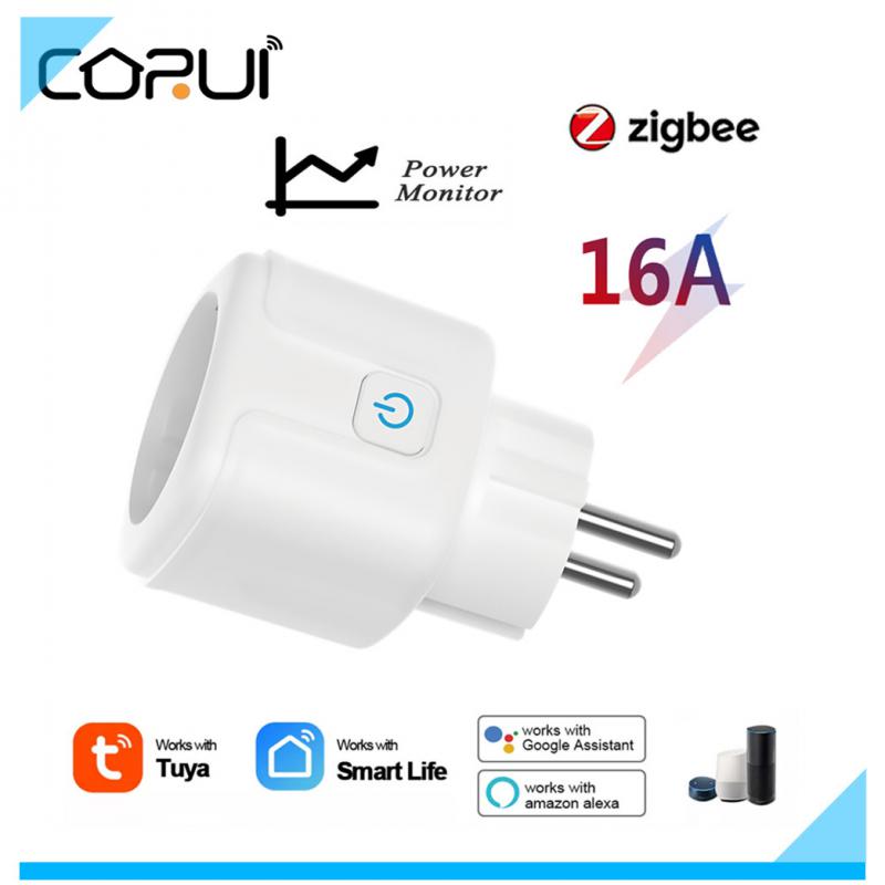 Умная розетка Corui Zigbee Eu Tuya 16a с монитором мощности, беспроводной пульт дистанционного управления, приложение для умного дома, используемое с Google Alexa