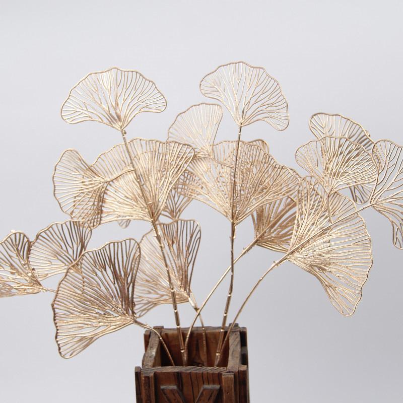 1Pcs Golden Decorative Flower Ginkgo Leaf Plastic Leaf Wood Festival Decoration