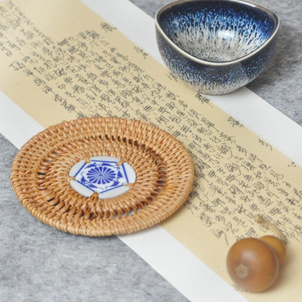 Rattan Weaving Teacup Mat Handmade Drink Cup Mat Vietnamese Rattan Ceramic Coaster Bar