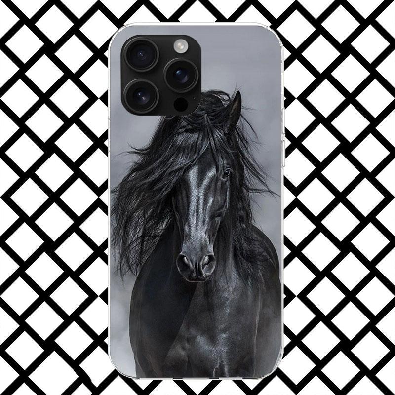 Чехол для телефона Animal Black Horse для iPhone 17 Air 16 16E 15 14 Plus 13 Mini 12 11 Pro Max 7 8 + SE 2020 Мягкий чехол Fundas 17 Air 1