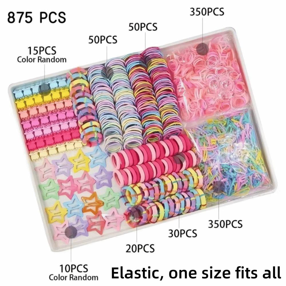 875Pcs Colorful Kids Hair Accessories Set Sweet Hair Clips Elastics Ponytail Holders For Girls