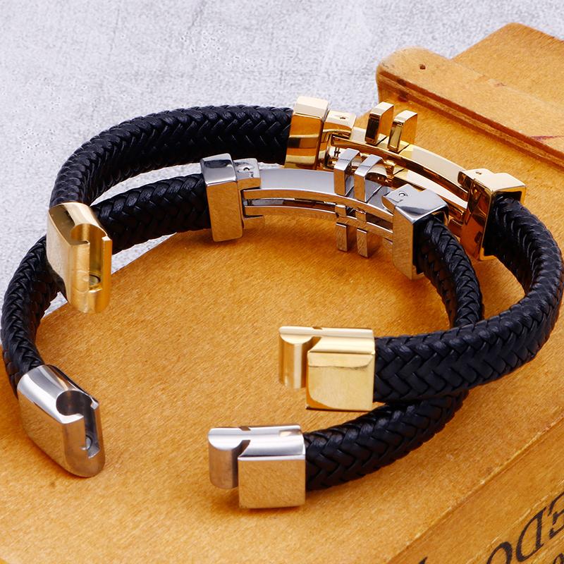 11 мм плетеный кожаный мужской браслет для мужчин золотой цвет нержавеющая сталь мужские браслеты с подвесками крестики ручной работы на руку браслеты ювелирные изделия
