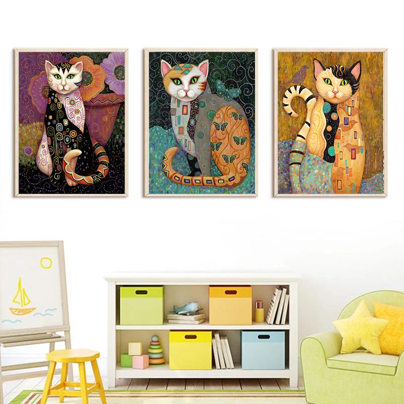 Известные произведения искусства Густав Климт постеры с изображением кота холст живопись абстрактные милые животные ретро настенная картина для гостиной домашний декор