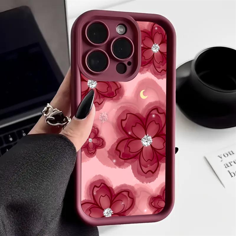 Чехол для телефона с алмазным цветочным дизайном для iPhone 16 Pro Max 15 Pro 11 12 13 14 Plus 16E XS X XR 7 8 Plus SE 2020 Силиконовый мягкий чехол