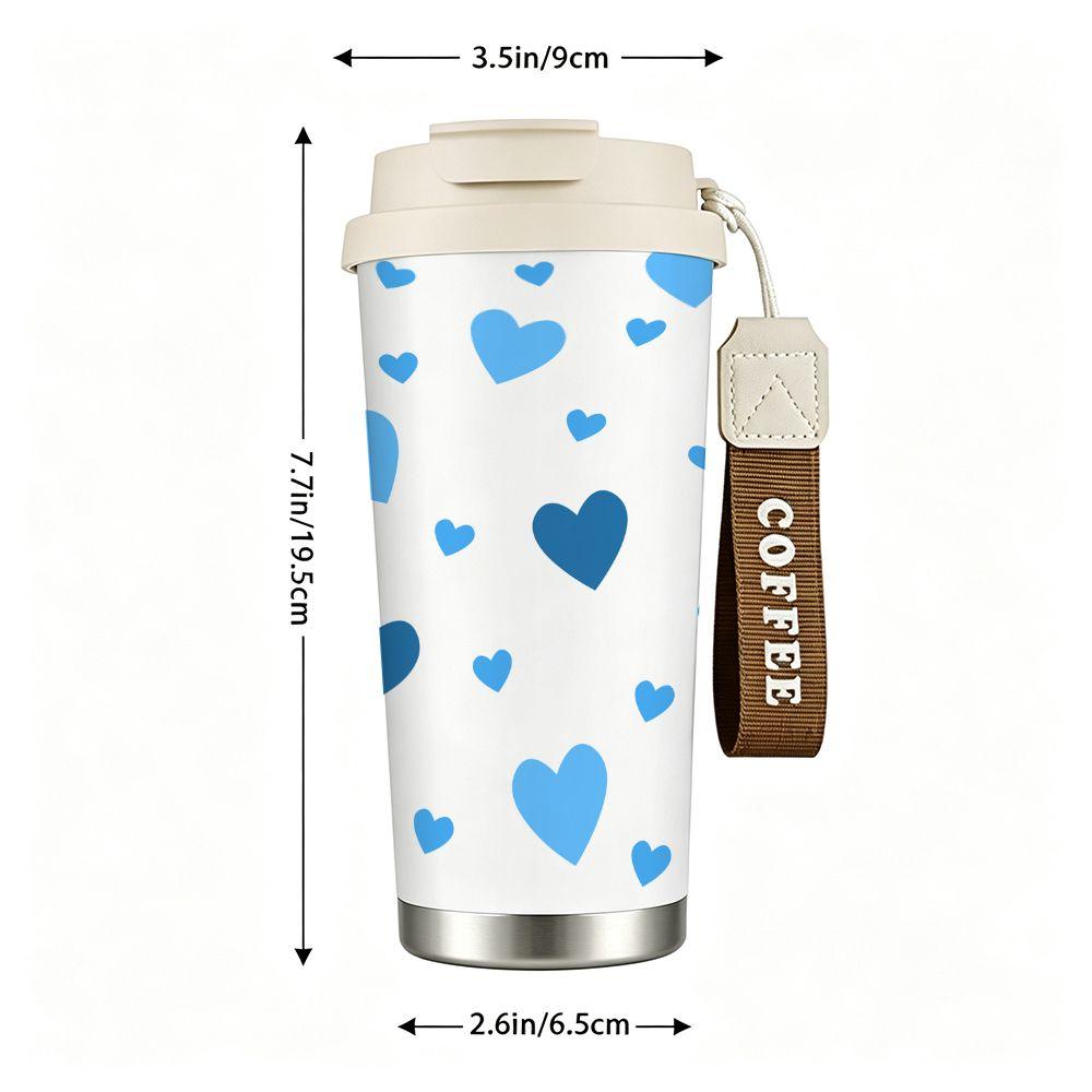Cute Blue Heart Pattern Stainless Steel Insulated Coffee Tumbler Vacuum Travel Mug,Reusable Thermal Cup for Hot Cold Drinks Gift
