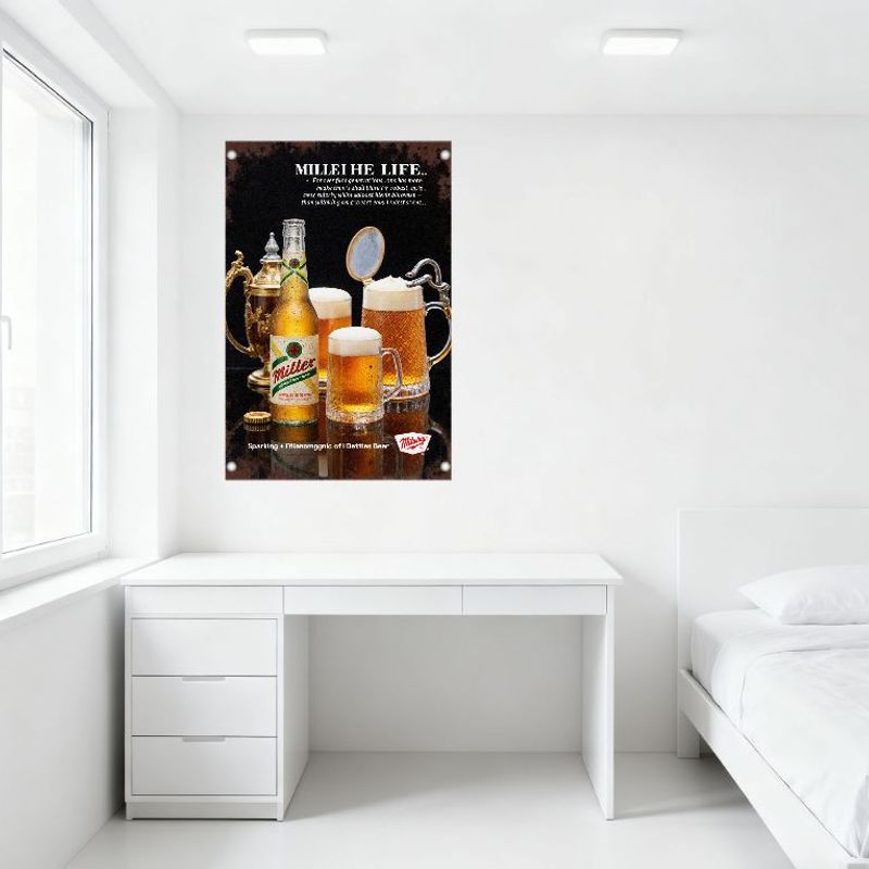 Винтажная металлическая жестяная вывеска Miller Beer, Темная фактурная настенная табличка для мужской комнаты, бара, домашнего декора