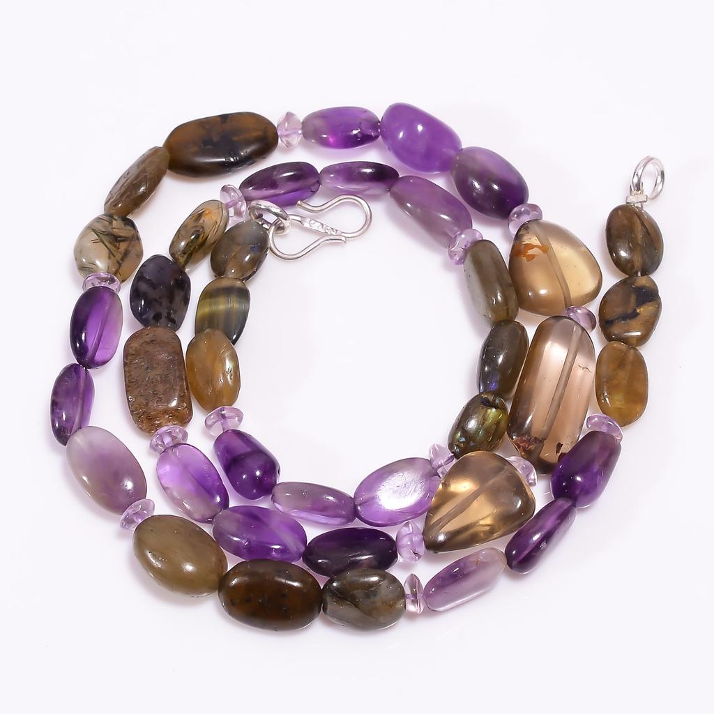 Natural Smoky Quartz Amethyst Rutile Quartz Beads Necklace 4-19 Mm 18" UB-8077 UB-8077
