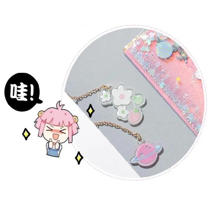 12CM Cute Oil Ruler Quicksand Bookmark Measuring Straight Rulers Pendant Bookmarks Gift Stationery Drafting Supplies
