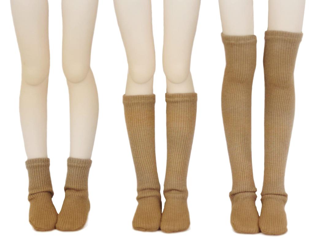 Petite Marie Scale Compatible Plain Socks and Bear Teleco Set Khaki Casual 40cm BJD Doll 1/3 MDD/MSD 3-Piece (Knee-High Socks, Over-the-Knee Socks,