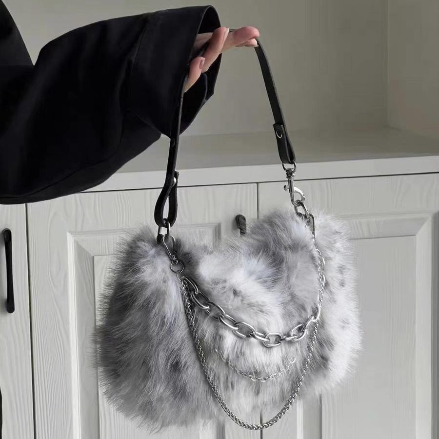 IELGY Сумка-подмышка с плюшевой цепочкой и постепенным изменением цвета, косая сумка на одно плечо с нишевым дизайном