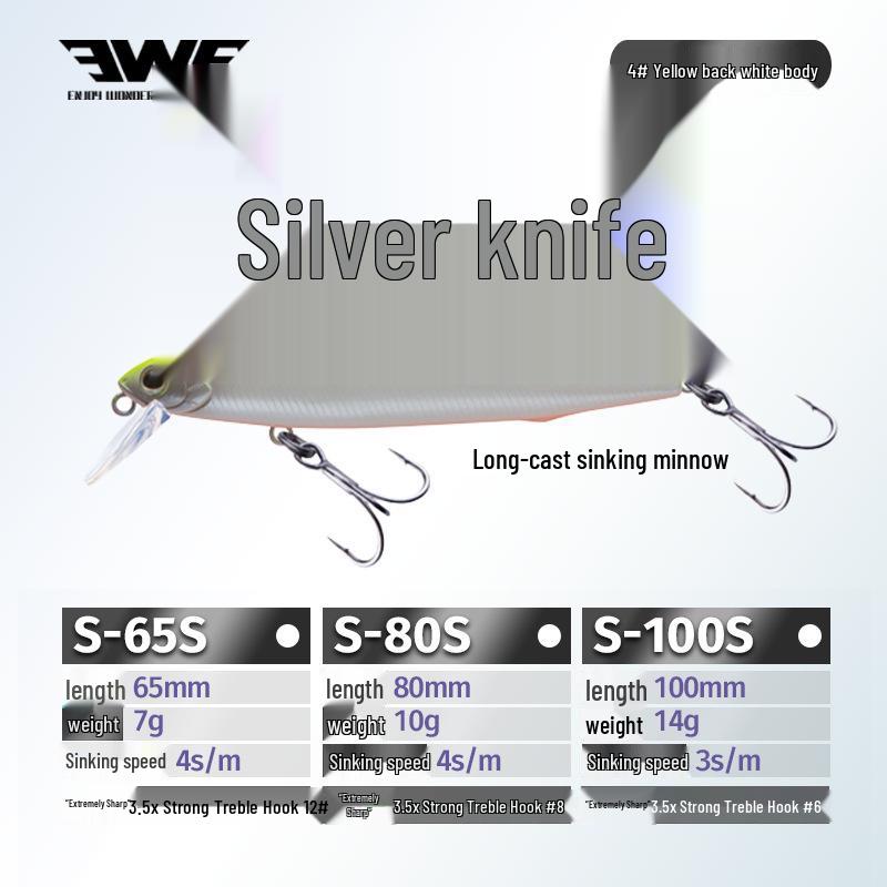 Воблер EWE Mei Xia Silver Knife Minnow - Дальний заброс, Медленная плавучесть для жереха, окуня, мандаринки, Универсальная искусственная приманка