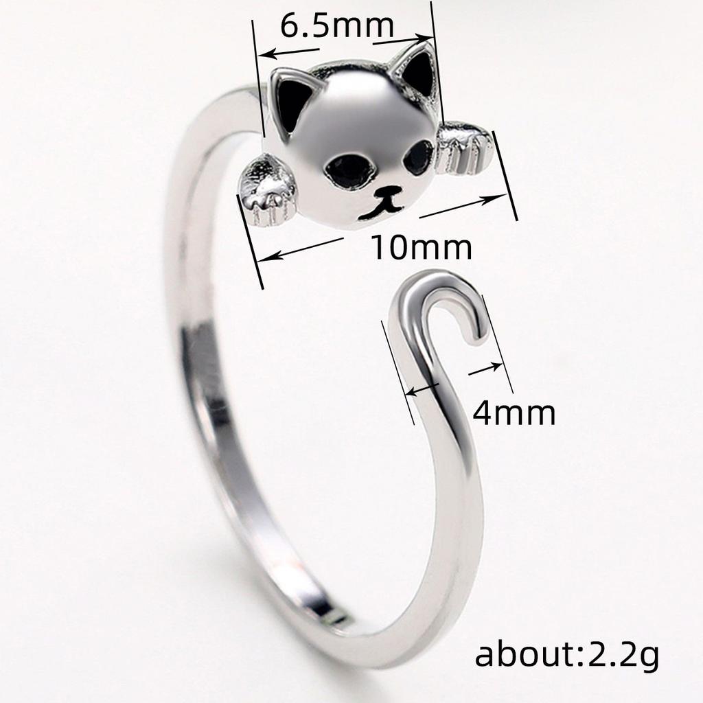 Youth Trendy Cute Cat Open Ring, Playful Animal Ring Jewelry, Student Accessories