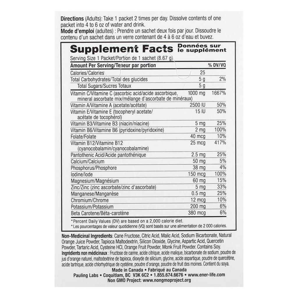 Ener-C, Vitamin C, Multivitamin Drink Mix, Orange, 1,000Mg, 30 Packets, 8.67G(0.3Oz) Each