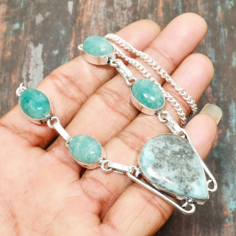 Republic Larimar Gemstone Handmade 925 Sterling Silver Necklace Jewelry For Gift