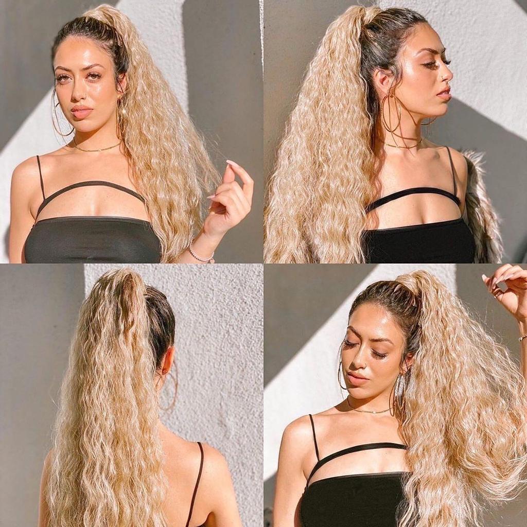 Супер длинная вьющаяся синтетическая заколка для наращивания волос, парик с хвостиком