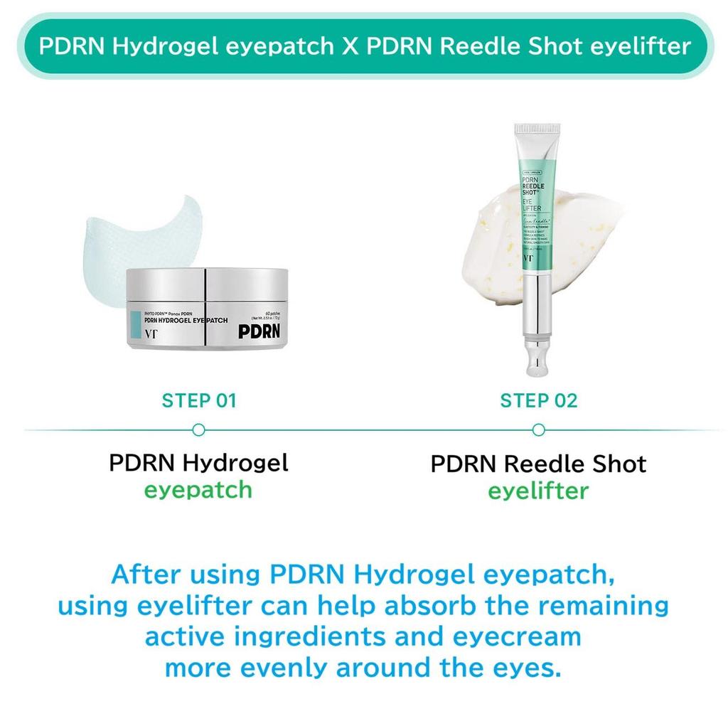 VT COSMETICS Гидрогелевые патчи для глаз с PDRN 60 шт. + Набор с ампулой PDRN Reedle Shot для лифтинга глаз