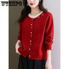Spring and Autumn Plus Large Size Knitted Cardigan for Women Loose Red Sweater Short Cardigan Coat