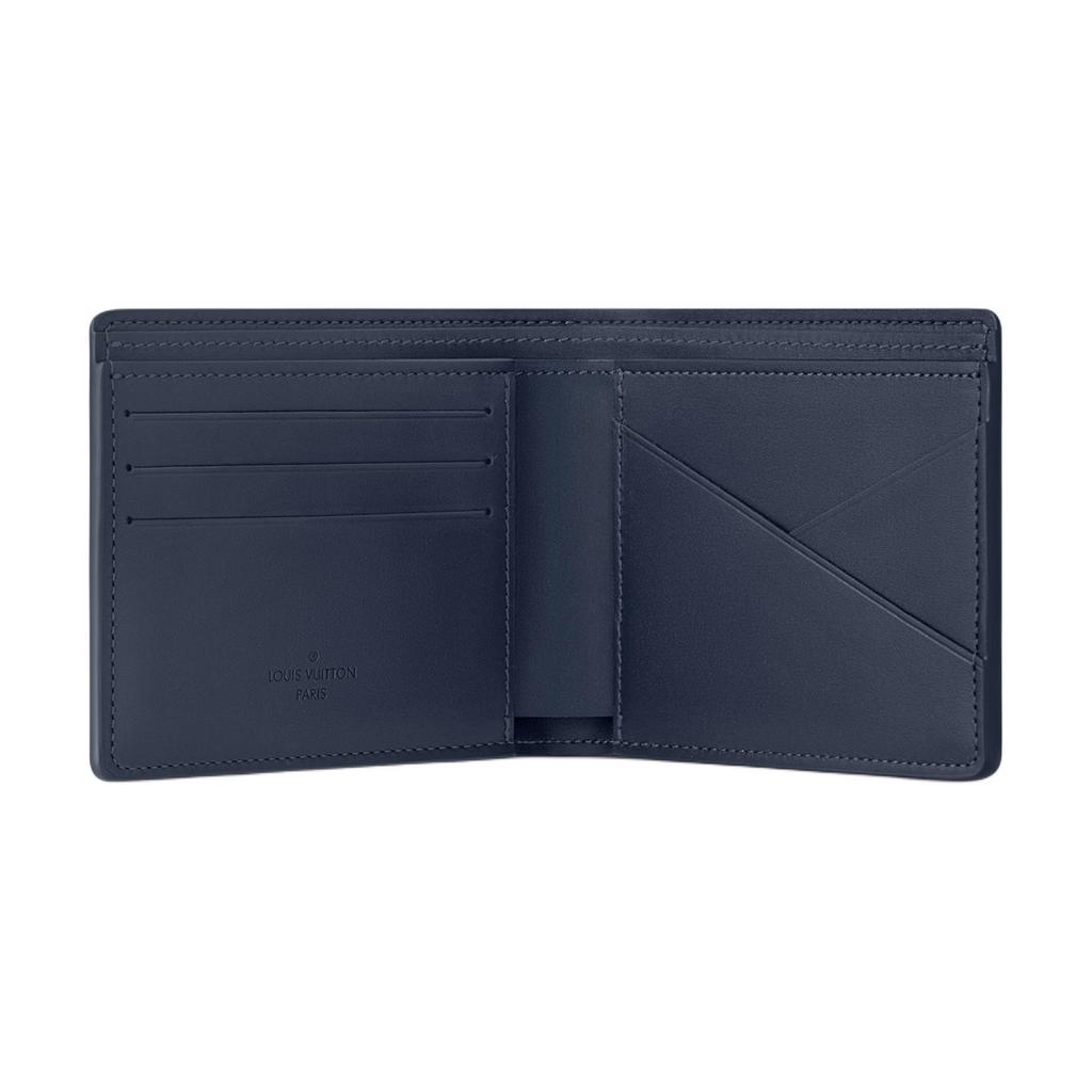 Louis Vuitton Multiple Wallet Navy Blue Monogram Shadow Embossed Calf Leather Men Wallets M14787