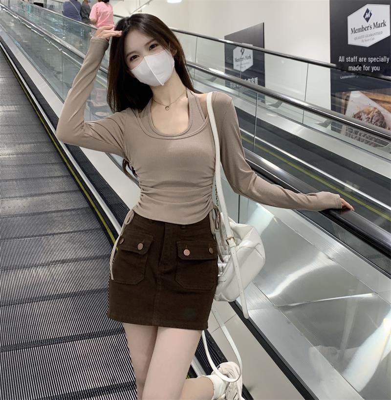 Футболка с длинным рукавом и вырезом-халтер в корейском стиле для женщин — шикарная, стильная и подчеркивающая фигуру