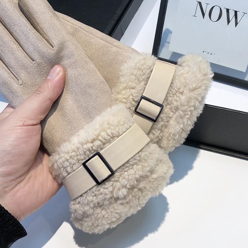 Перчатки женские зимние бархатные утолщенные теплые для улицы, для езды, вождения, катания на лыжах, непродуваемые, с сенсорным экраном, из овечьей шерсти