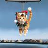 Yousheng Christmas Cat Pendant 2D Acrylic Hanging Ornament Santa Hat Cat Car Rearview Mirror Charm Tree Decoration Gift for Cat Lovers
