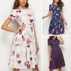 Летнее женское винтажное платье А-силуэта, туника с длинным и коротким рукавом, с цветочным принтом
