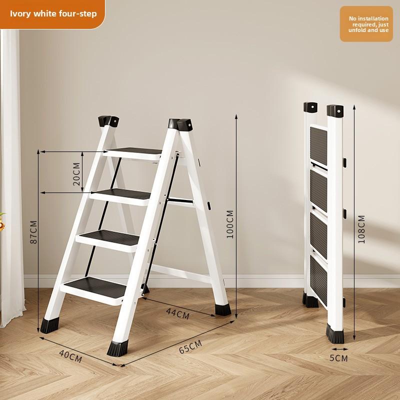 Folding Telescoping Step Ladder for Home Use 4-Step Lightweight Portable A-Frame Ladder with Adjustable Steps and Compact