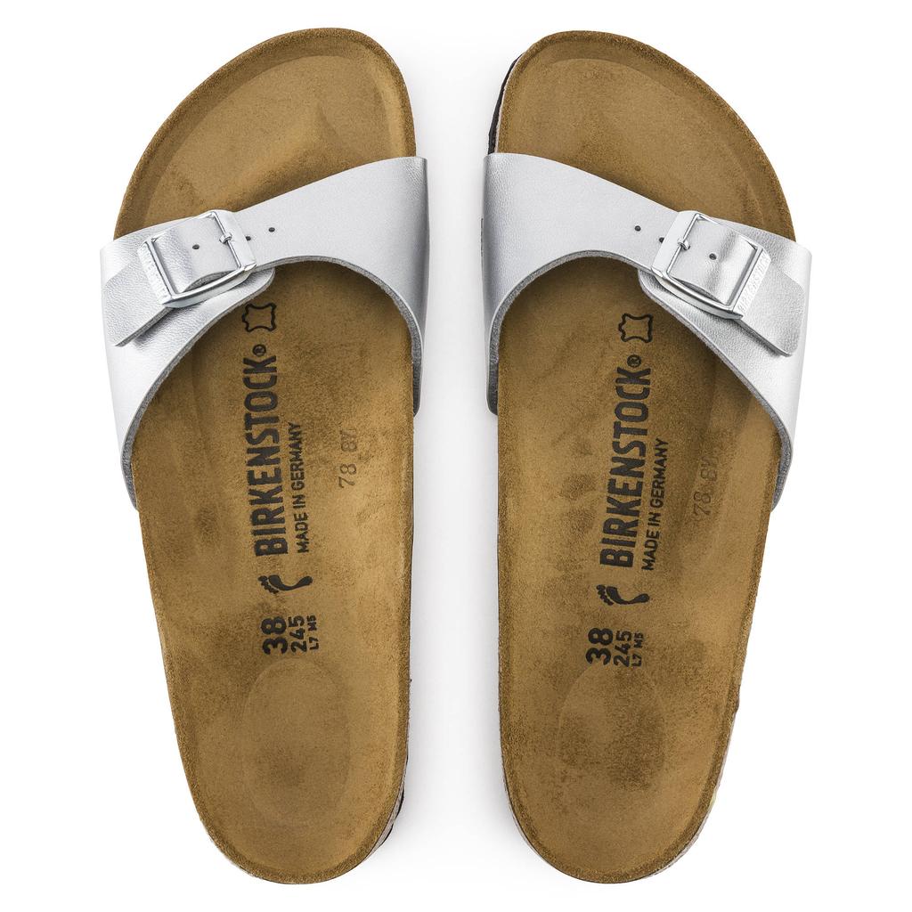 Klapki damskie Birkenstock Madrid Birko-Flor Silver srebrne narrow wąskie (0040413)
