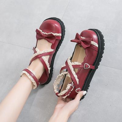 Модные туфли в стиле готической лолиты. Женские туфли Kawaii красного цвета для косплея с бантом. Туфли принцессы. Ученицы, милые туфли Мэри Джейн с перекрещивающимися ремешками.