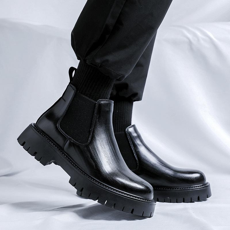 Увеличивающие внутреннюю высоту ботинки Brock Chelsea мужские высокие кожаные ботинки Gouging British Martin Boots 2113-R