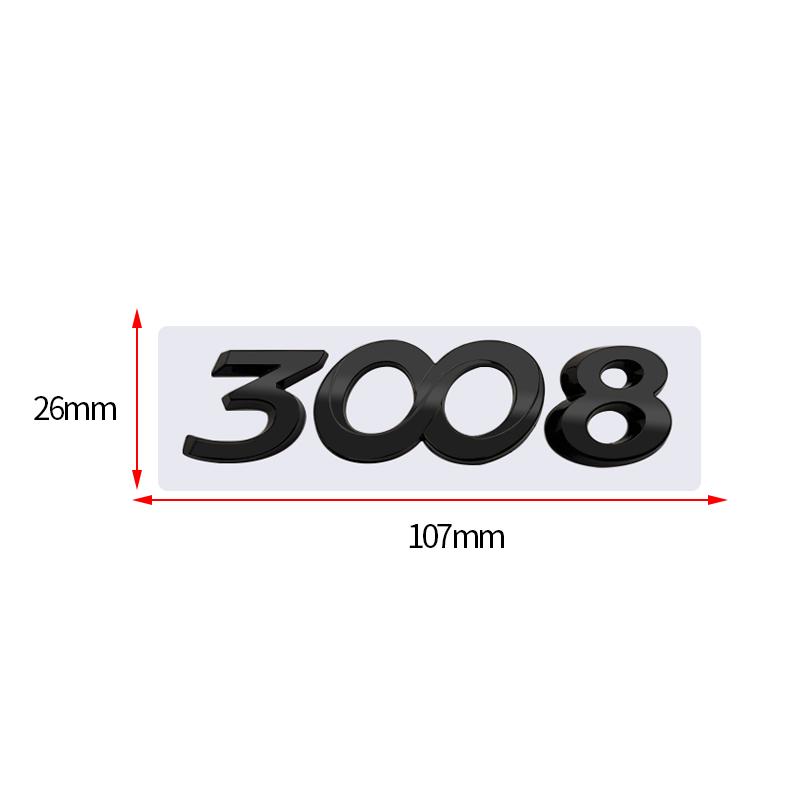 3D Glossy Black Chrome Silver Metal Logo Emblem Badge Decal Car Sticker for Peugeot 3008 Car Accessories