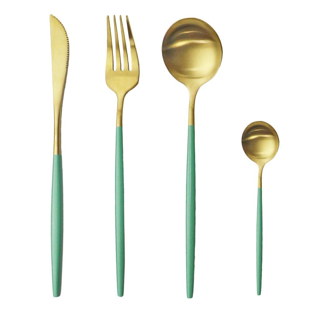 4Pcs Pink Gold Dinnerware Set Blue Gold Matte Cutlery Set Stainless Steel Tableware Set Fork Knife Spoon Silverware Flatware Set