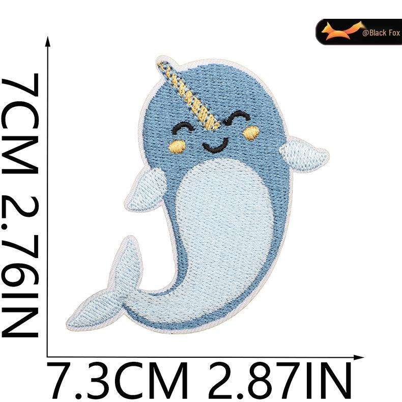 Black Fox Marine Life Cartoon Embroidered Patches for Children's Bags