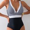 European and American new sexy backless striped splicing one-piece swimsuit women's slimming swimsuit