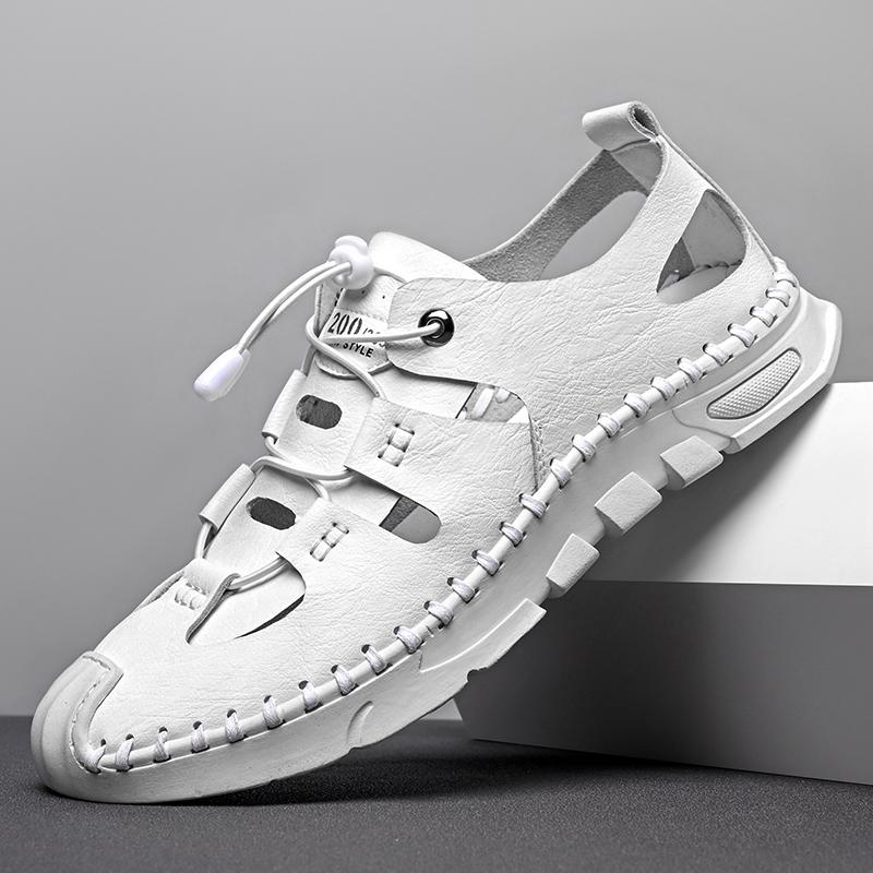 Summer High Quality Men's Fashion Trend Sandals Outdoor Breathable Massage Sole Anti Slip Sandals Men's White Sandals Leather