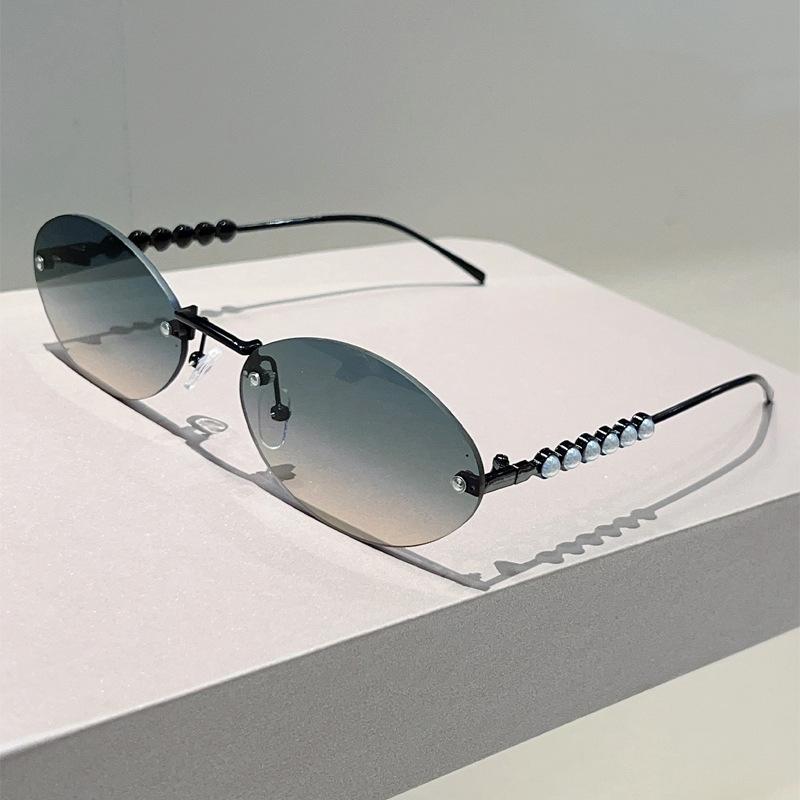 Винтажные овальные солнцезащитные очки без оправы женские мужские дизайнерские люксового бренда солнцезащитные очки панк популярные жемчужные элегантные очки УФ400