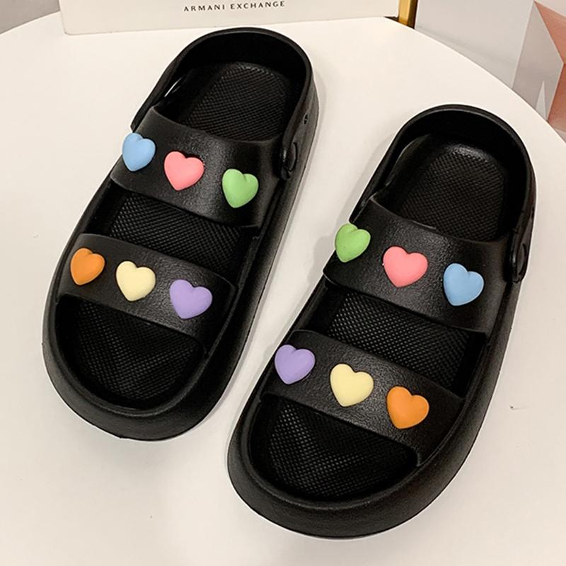 Lucyever Heart Decoration Platform Sandals for Women Summer 2024 Eva Soft Sole Baech Slippers Woman Anti-Slip Pink Slides Shoes