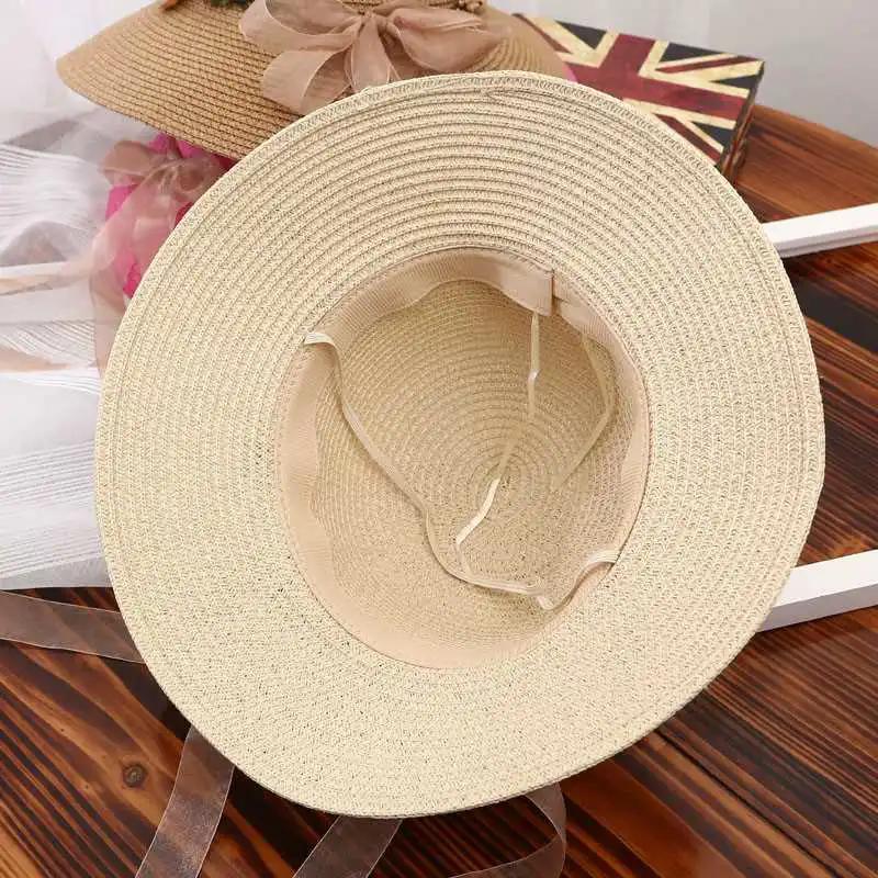 WTEMPO Women's Solid Color Beach Summer Sunscreen Hats Elegant Mesh Bow Foldable Beach Flower Wreath Sun Hats