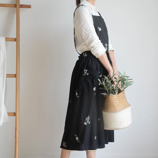 Фартук для готовки с крестообразной спинкой, дышащий, ретро, хлопковый, вышитый, нагрудный фартук для дома