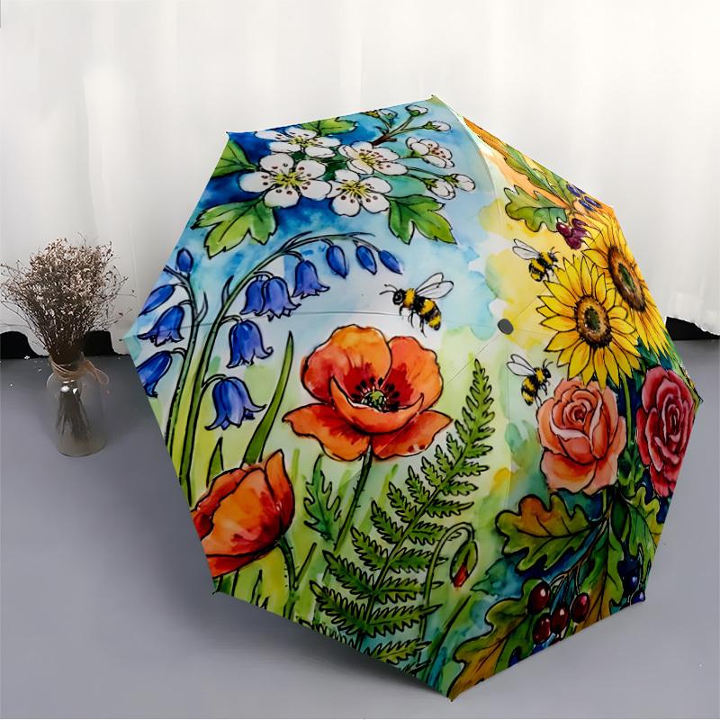 1pc Floral Harmony Automatic Umbrella | Portable Foldable 8-Rib Manual Open, Cute Birthday & Holiday Gift for Outdoor yy260107085
